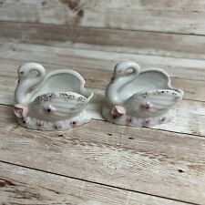 Porcelain Swans Pink Gold Set Of 2 Hand painted Vintage Pre-owned  picture