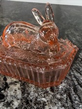 Vintage Pink Glass Easter Bunny Candy Dish With Lid picture