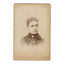 Antique Cabinet Card Photo Woman Black Dress Choker Glass Beads Albion Michigan picture