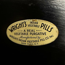 Wright's Indian Vegetable Pills Advertising Tin Medicine & First Aid Beige/Black picture