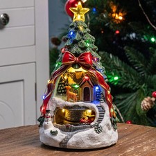 Animated Musical Christmas Tree Village – Lighted Figurine with Spinning Santa T picture