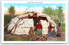 A Birch Bark Indian Family Home Women And Children Vintage Postcard picture