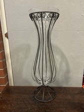 Vtg Crate & Barrel Petra 20.5” Caged Glass Vase Wrought Iron Floor Hand Blown picture