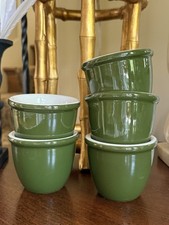 Vintage Hall Pottery Set Of 5 Green Cups Egg Custard Pudding Bakers Ramekins picture