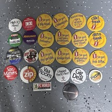 Vintage huge lot estate sale Pinback Button Lot Iomega syquest worldcup pcworld  picture