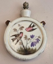 1900s Ricksecker porcelain enamel painted birds perfume bottle crown top picture