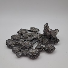 ​Vintage 1981 Metzke Pewter Bird on Flowering Branch Trivet / Wall Plaque picture