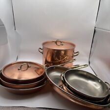 Copper Saucepans 10 Piece Cooking Pot Brass Handle Vintage Hanging Saute Pans picture