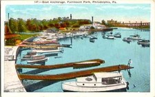 Postcard Philadelphia PA Fairmount Park boat anchorage white border UNP picture