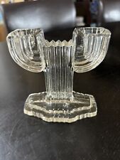 Vintage Modern Art Deco Candle Holder Cactus Queen Mary Candelabra Glass picture