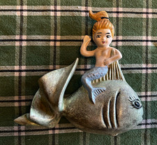 Vintage 1960s Arnels Ceramic Mermaid Riding Fish Plaque Wall Decor  picture