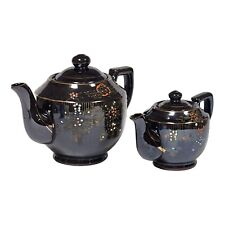 1940s Redware Pottery Vintage Teapot Set Hand-Painted Japanese Moriage Brown picture