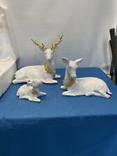 Traditions 3 Piece Porcelain Deer Family Gold Trim Christmas Decoration w Box picture