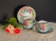 2 rose Pattern RS Prussia Tea Cups & Saucers W/golden Scalloped Golden Trim picture