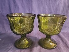 Indiana Glass Vintage Green Harvest Grape Round Footed Compote/Candy Dish  picture