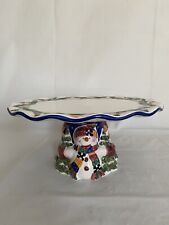 World Bazaars Inc. Snowman Christmas Ceramic Cake Pedestal. Pre-Owned picture
