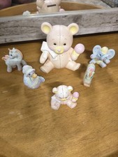 MINT Vintage 1980s Pastel Nursery Figurine Lot 6pc Enesco Teddy Bear picture