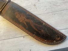 ORIGINAL WWII USMC KABAR FIGHTING KNIFE W/ EXCELLENT TRENCH ART RISQUÉ SHEATH picture