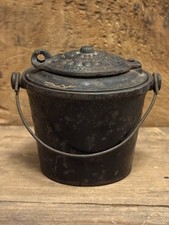 Antique “The Home” Cast Iron Melting Pot Ornate Lid Bail Handle picture