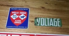 Lot Of 2 Vintage Enameled Porcelain Signs Wells fargo Voltage  picture