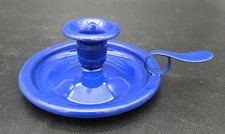 VINTAGE COLBALT BLUE ENAMELWARE CHAMBERSTICK CANDLE HOLDER FINGER LOOP 5