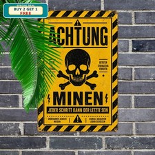 Achtung Minen Distressed Military Warning Sign Metal Plaque picture