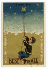 SOAPINE Kendall 1880's BOY Climbing to STARS Victorian Trade Card Soap  picture