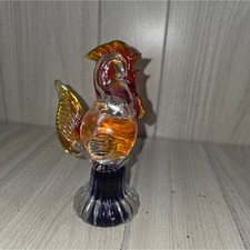 Vtg Murano? Style Blown Art Glass Rooster Red Blue Bird 6.5