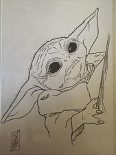Tom Hodges Signed 1/1 “Journal” Drawing Of Grogu Star Wars, Original Comic Art picture