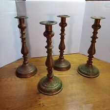 4 Vintage Bronze Candle Holders Used - Lovely Patina, 12 Inch Tall picture