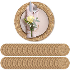 Aneco 48 Pack 12-Inch Round Woven Placemats Natural Hand-Woven Boho Rattan picture