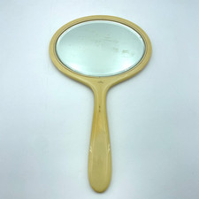 PYRAMID Art Deco Hand Mirror Ivory Celluloid Vintage Vanity Oval 14.5in Rare picture