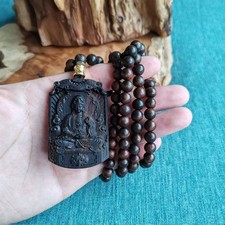 108pcs Natural Agarwood Beads Lotus KWAN-YIN Buddhism Blessing Fengshui Necklace picture