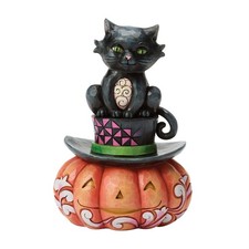 Jim Shore BLACK CAT ON TOP HAT FIGURINE-MEOW-GICAL HALLOWEEN 6018082 NEW picture