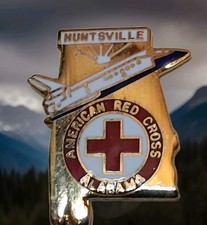 1980's Unique Huntsville Alabama Red CROSS HAT LAPEL Pin Estate Enamel B4 picture