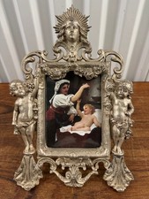 Antique Victorian Cast Silver Metal Ornate Cherubs And Floral Picture Frame picture