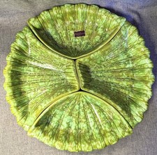 Vintage Enchanto Calif Green Drip Glaze Ceramic Divided Lazy Susan Dish Set 4 Pc picture