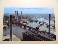 Rockford Illinois vintage postcard aerial view Rock River & industrial area 1951 picture