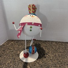 Pier 1 Whimsical Metal Glitter Snowman Present Top Hat Ornament Christmas Decor picture