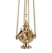 Ornate Brass Orthodox Hanging Romas Design Censer For Church or Sanctuary 12 In picture