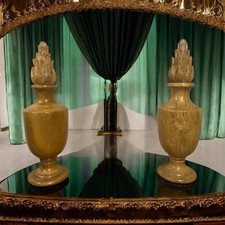 Vtg MCM Carved Wood Flame Urns Pair 18” Italian Lux Moderne Design Library Decor picture