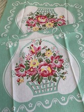 New LuRay Vintage Style Pretty Kitchen Tea Towel - Beautiful Green Floral Basket picture