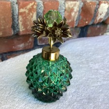VTG IRICE Emerald Green Glass Atomizer Perfume Bottle Rhinestone Floral Top 5