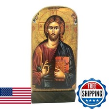 Iconsgr Wooden Greek Christian Orthodox Icon of Jesus Christ 4.5x2.6 in MP5 picture