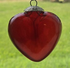 Kugel Midwest Metal Cap Transparent Red Glass Heart Ornament - vintage picture