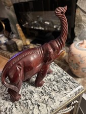 Vintage Master Hand Carved Rosewood Elephant Figurine 6”x6.5”  Safari Decor picture