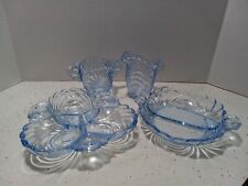  4 Pc. Cambridge Caprice Moonlight Blue Glass Sugar Creamer & 2 Divided Dishes picture