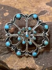 Dainty Sterling Silver Zuni Turquoise Snake Eyes Pin / Pendant Stamped WR picture