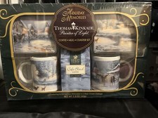 Thomas Kincade Holiday Memories Ceramic Mugs & Coaster  Set 1995 & 1996 Sealed picture
