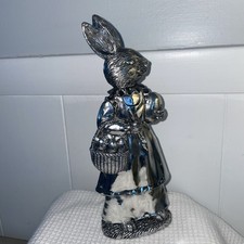 Vintage Molded Silvertone Beatrix Potter Inspired Bunny 3D W/Easter Eggs/Brush picture